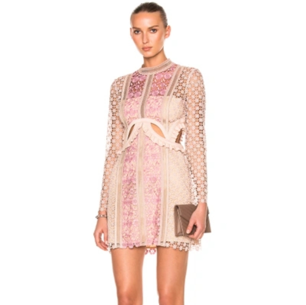 SELF PORTRAIT CUTOUT MINI DRESS PINK